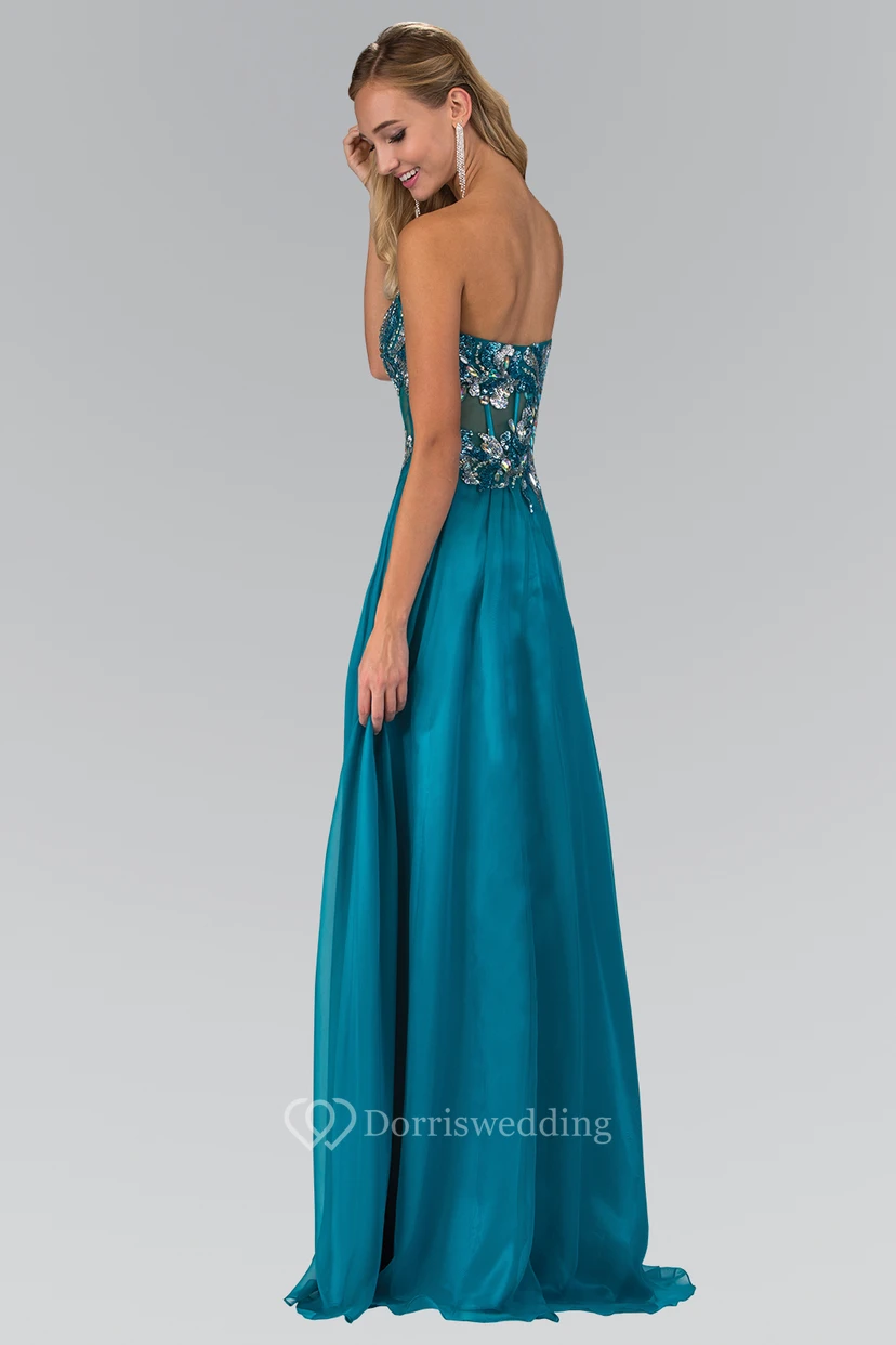 Sheath Maxi Strapless Sleeveless Chiffon Backless Dress With Beading And Split Front view 2