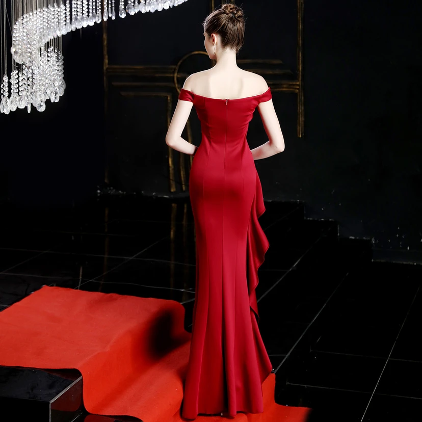 Banquet Evening Dress New Elegant Long One Shoulder Fishtail Host Dress Long Skirt view 31
