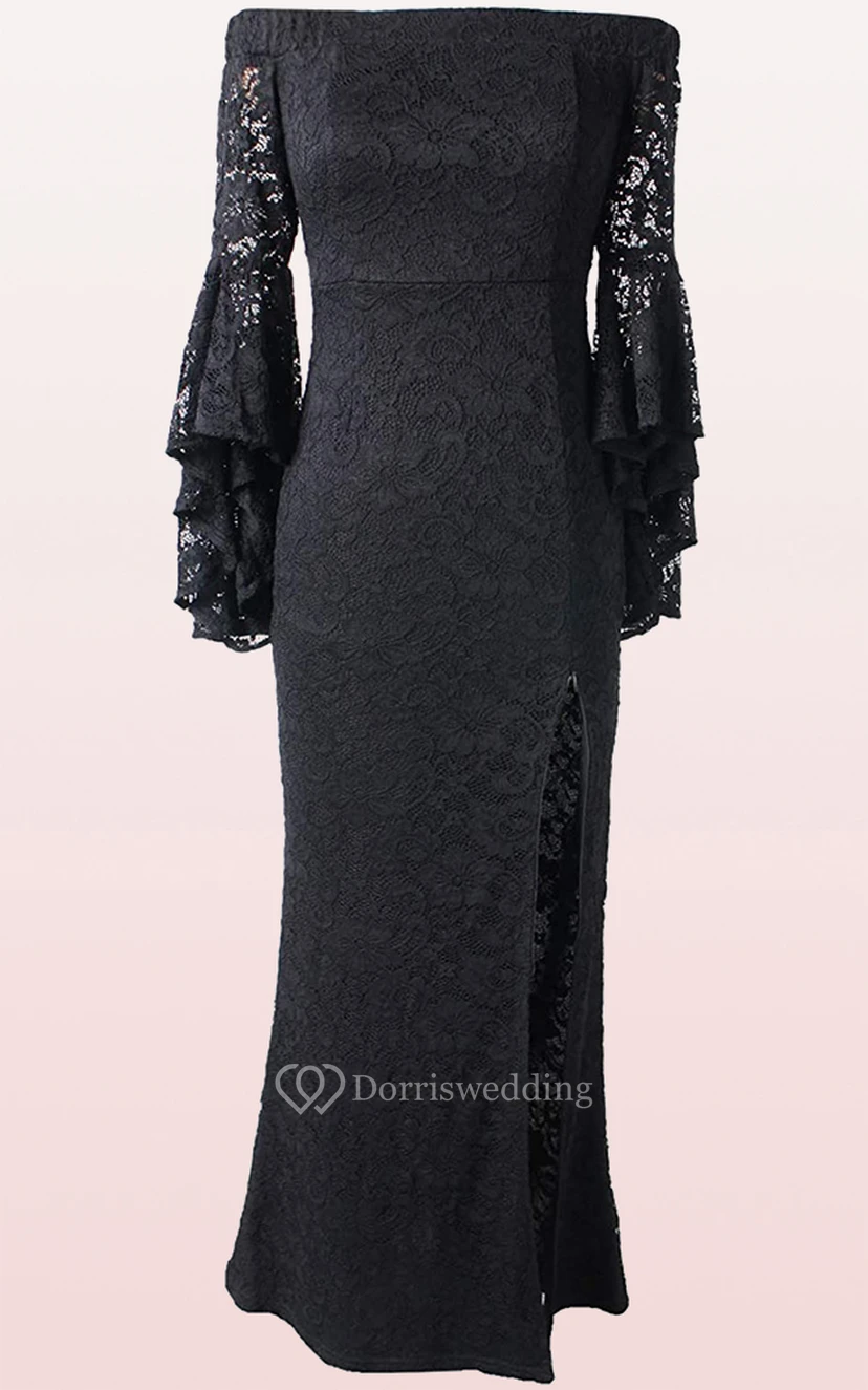 Sexy Lace Off-the-shoulder Mermaid Guest Evening Dress With Split Front view 3