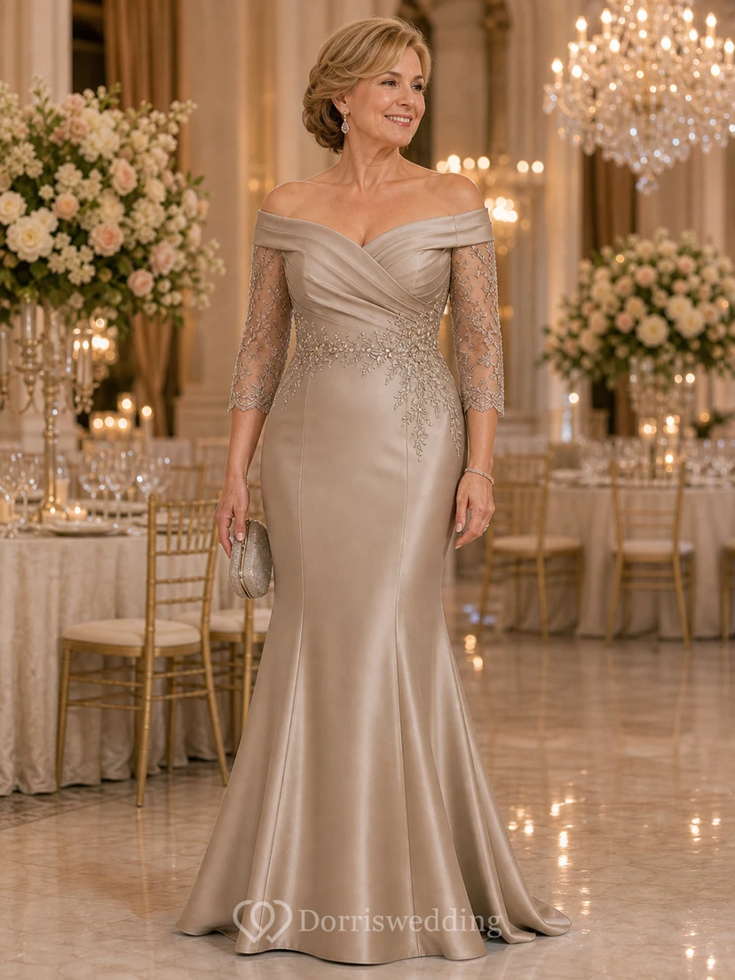 Burgundy Off Shoulder Mermaid Mother Gown Burgundy Off-the-shoulder Sweetheart Mermaid Floor-length Sweep Train view 8