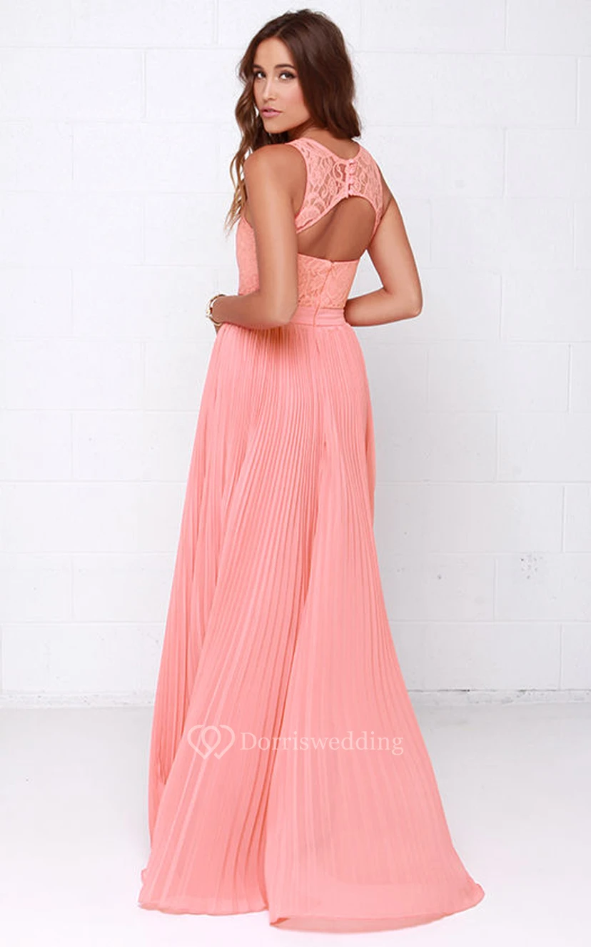 Sleeveless Unique Pleated Gown With Lace Bodice view 3