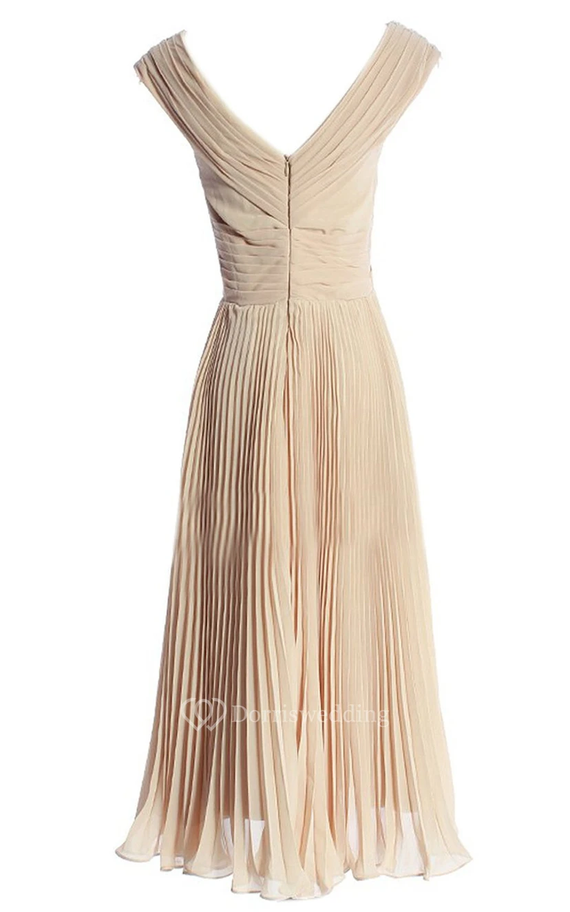 V-neck Criss-cross Chiffon A-line Gown With Zipper Back view 3