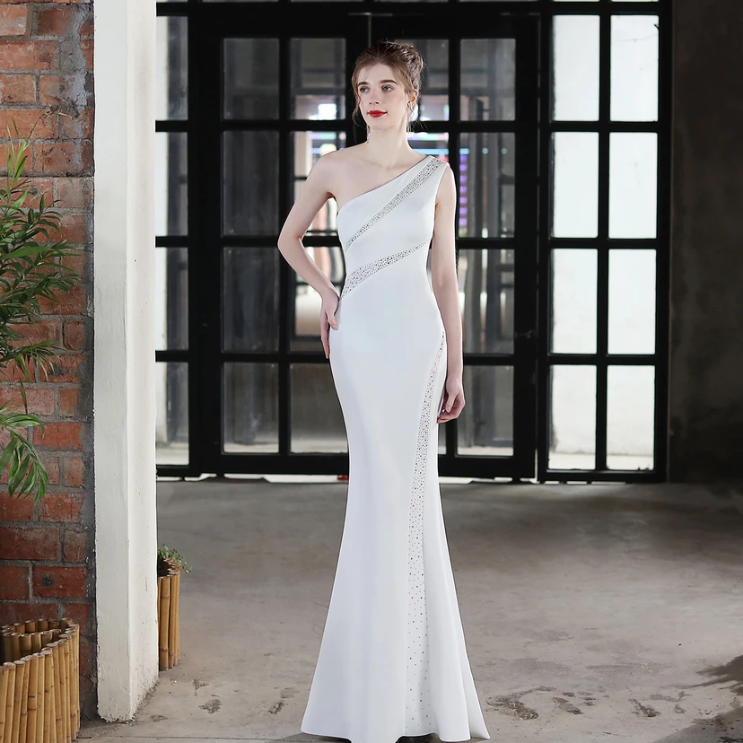 Toast Dress Bride Long One-Shoulder Thank-You Banquet Slim Fishtail Skirt Wedding Car Model Exhibition Dress view 19