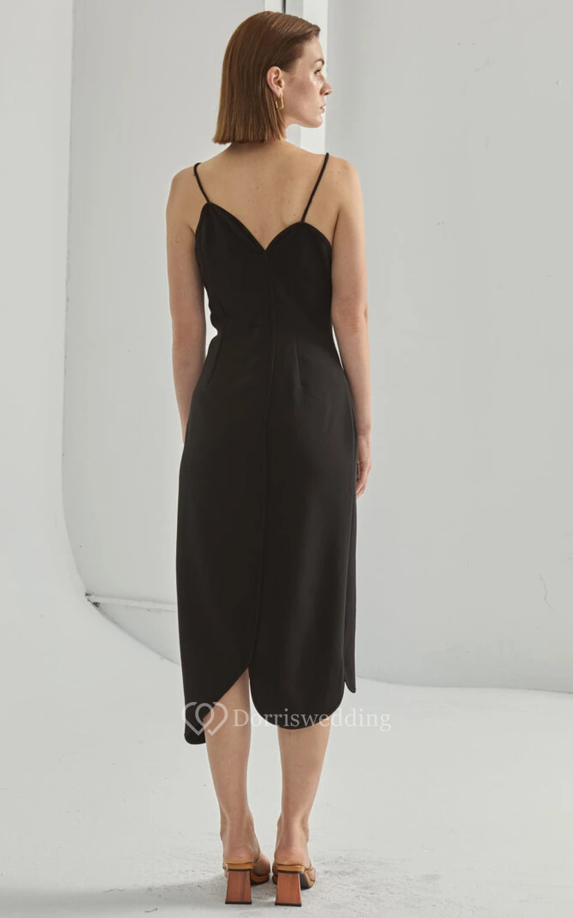 Simple Spaghetti Pencil Taffeta Tea-length Sleeveless Cocktail Dress view 2