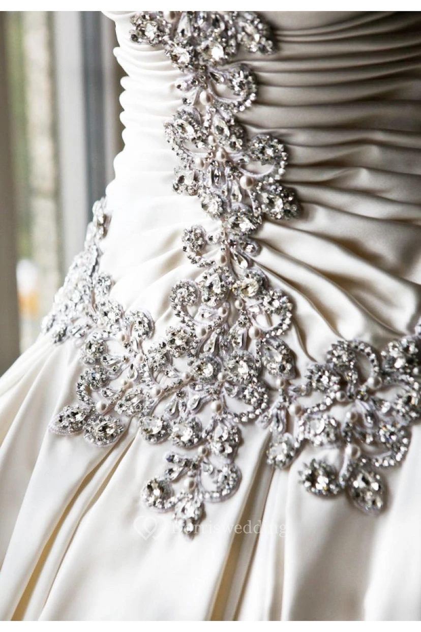 Modern Sweetheart Sleeveless Wedding Dress Spaghetti Strap With Beadings view 2