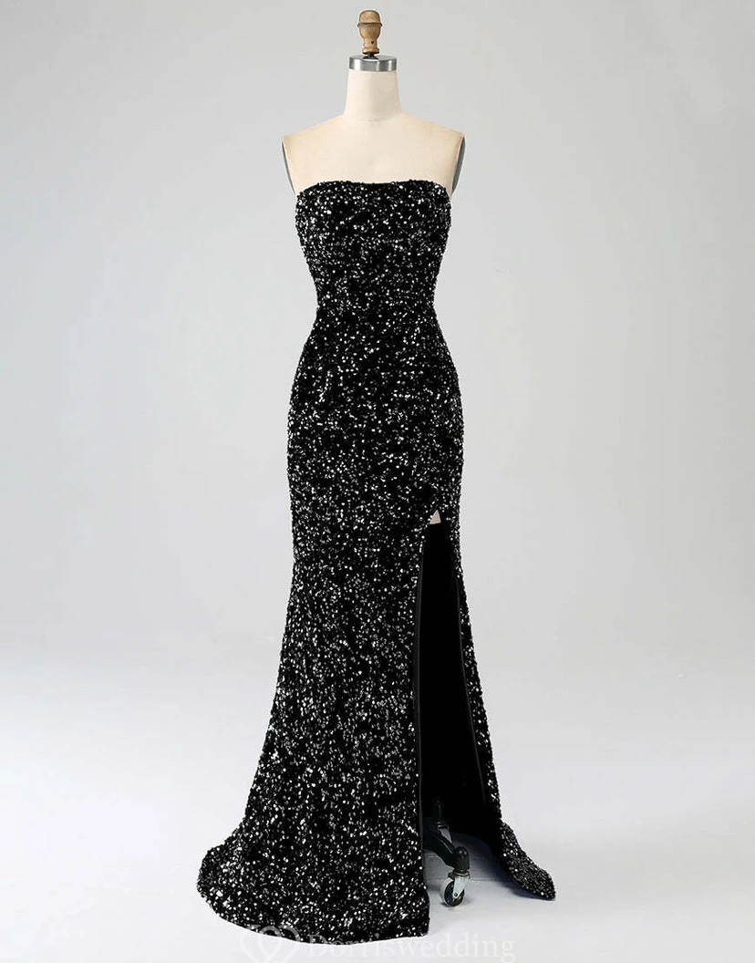 Robe bustier bleu roi à sequins et fente jusqu'à la cuisse view 14