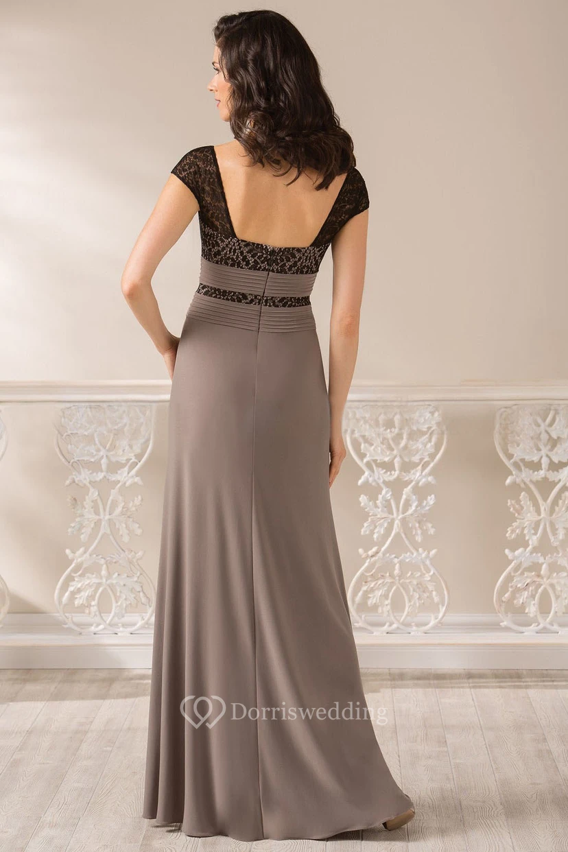 Cap-Sleeved Long Mother Of The Bride Dress With Bateau-Neck And Square Back view 2