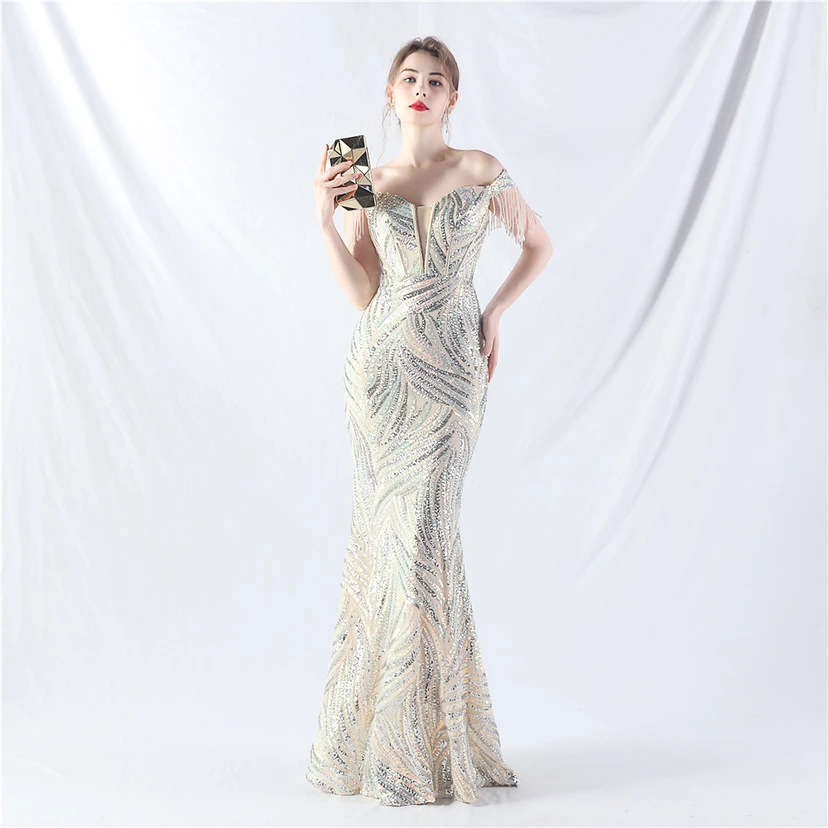 Palace Herringbone Waist Strap Heavy-Crafted Beaded High-End Evening Dress view 35