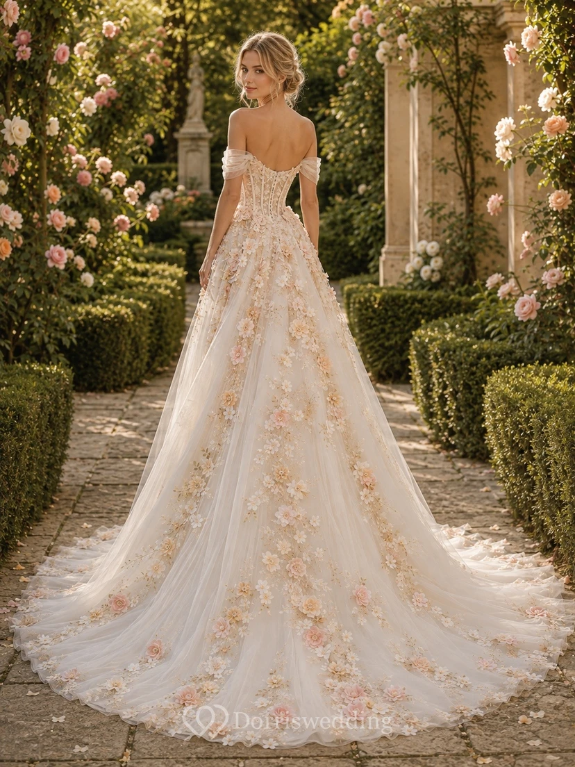 Vestido de novia formal de talla grande con hombros descubiertos y estilo romántico view 2