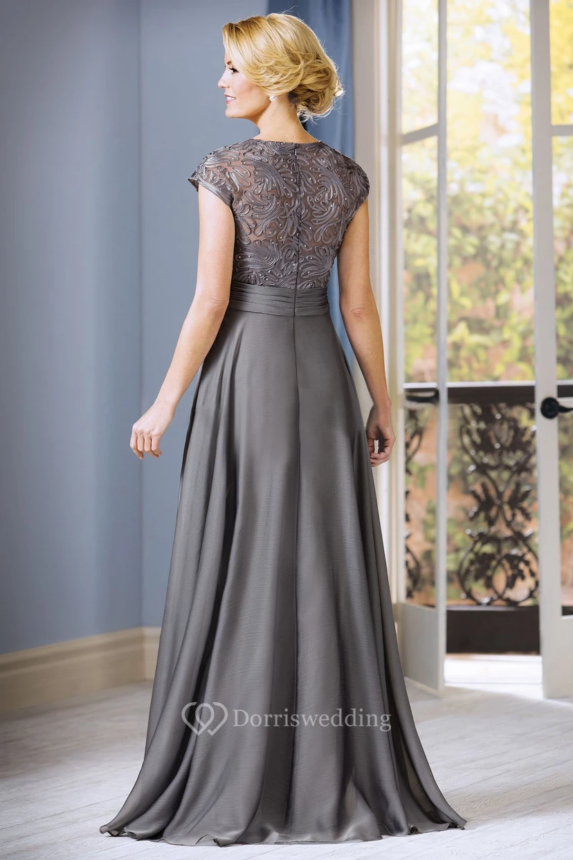 Cap-Sleeved A-Line Gown With Pleats And Appliques view 2