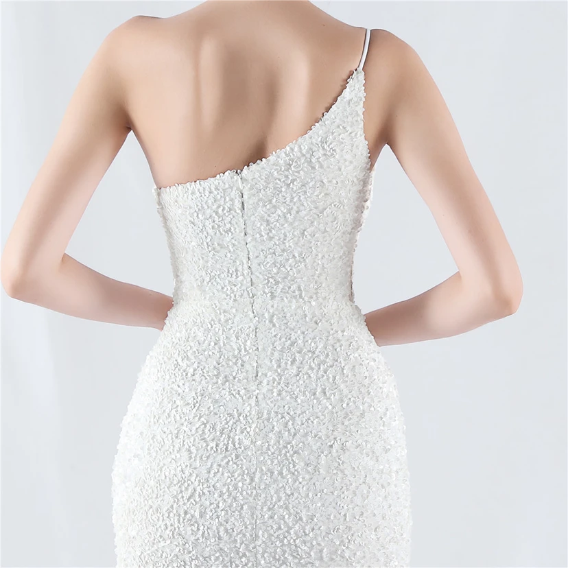 Sexy Abendkleid mit Samtsaum, Farbverlauf, Pailletten, hohem Schlitz und schräger Schulterpartie view 7