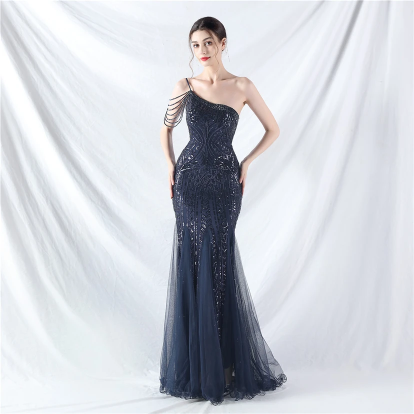 Robe de soirée haut de gamme ornée de perles de positionnement, de fleurs et de broderies en tulle. view 63