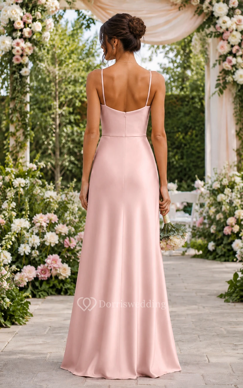 Pearl Pink Cowl Neck Satin Sheath Bridesmaid Dress view 2