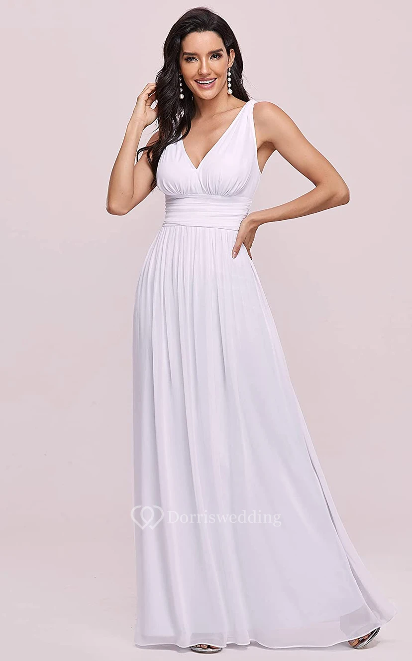 Casual Chiffon V-neck A Line Sleeveless Evening Dress With Ruffles view 15