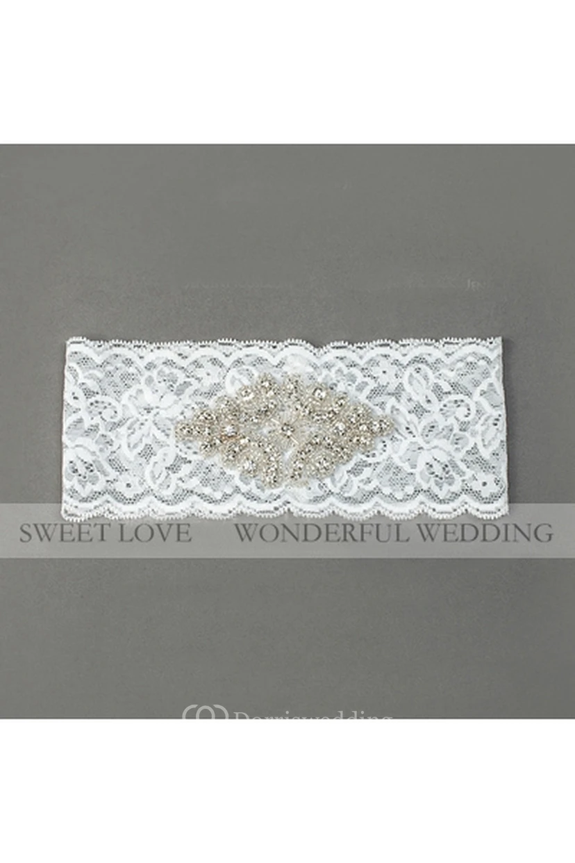 European And American Wide Beaded Lace Elastic Bridal Garter Within 16-23inch view 2
