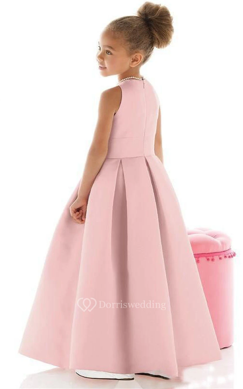 Flower Girl Jewel Cutaway Shoulders Satin Ball Gown With Pleats view 2