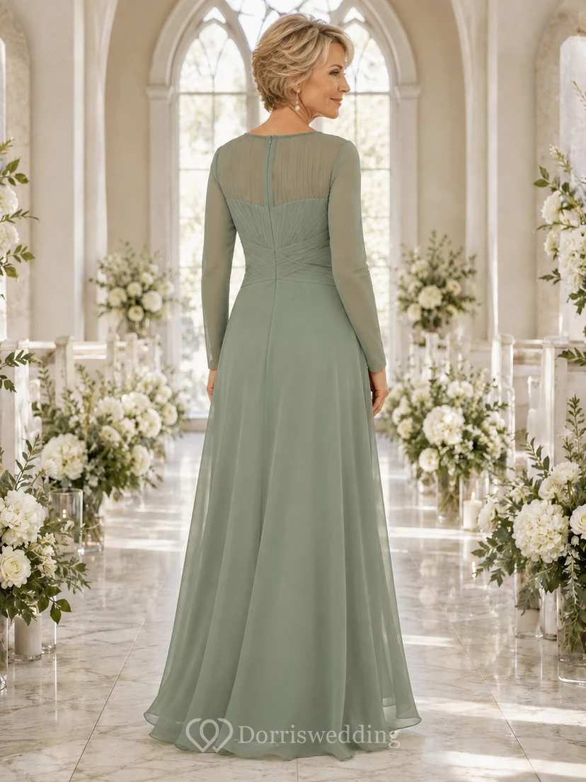 Sage illusion sweetheart long sleeve chiffon A line mother gown view 2