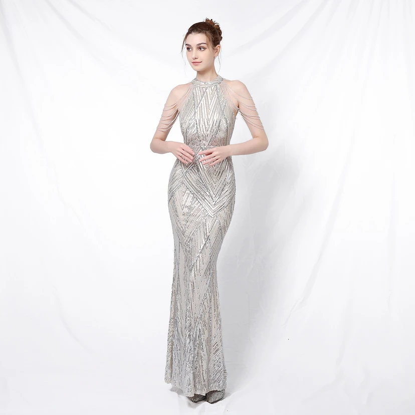 Robe de soirée élégante à col halter et sequins, allure de reine, style banquet, longue robe de soirée sirène à sequins, style star, glamour et décontracté. view 29