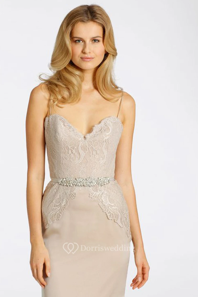 Floor-Length Spaghetti Jeweled Chiffon Bridesmaid Dress With Lace And V Back view 3