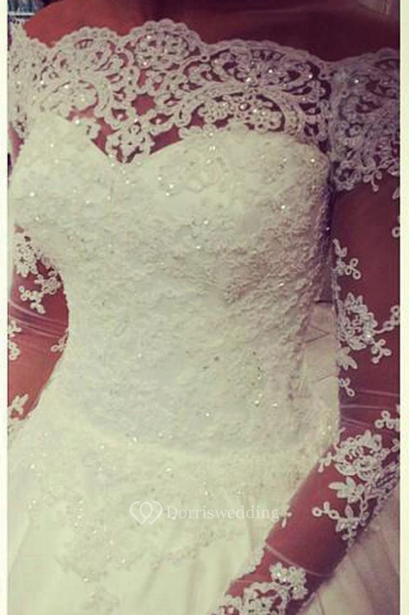 Glamorous Off-the-shoulder Long Sleeve Princess Wedding Dress With Beadings Appliques view 2