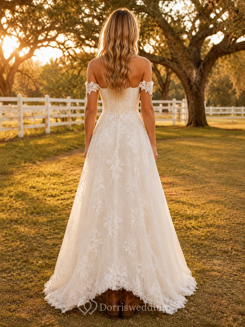 Maternity Wedding Dress V-Neck Flutter Lace Sleeve Sunset Beach Bridal Gown view 2