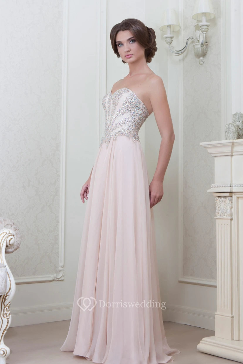 Sheath Sweetheart Beaded Floor-Length Sleeveless Chiffon Evening Dress With Pleats view 4