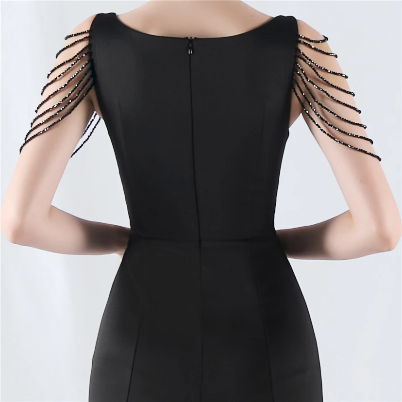 Heavy Hot Diamonds For Transparent Mesh High-Slit Satin Evening Dress Annual Meeting Wedding view 7