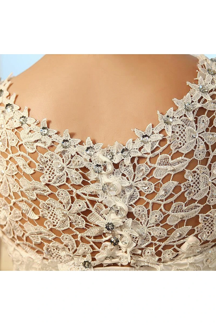 Gorgeous Cap Sleeve Lace Ball Gown Tulle Wedding Dresses Lace-up view 4