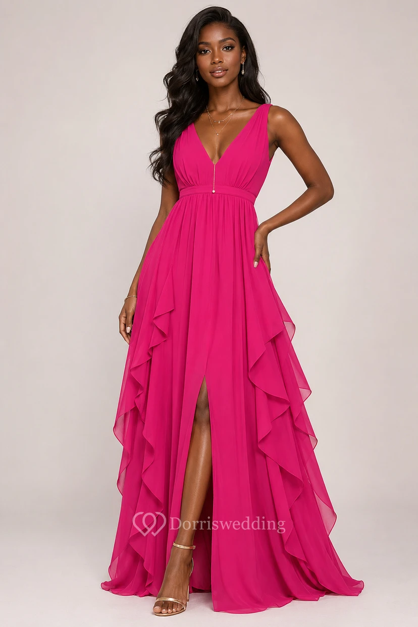 Sleeveless Chiffon Stylish Dress With Ruffles view 15
