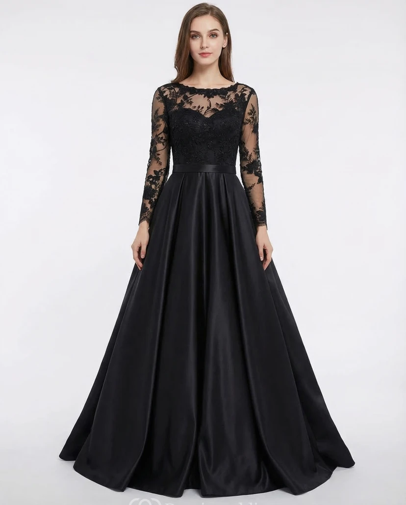 Vestido de gala gótico de satén negro, tallas grandes