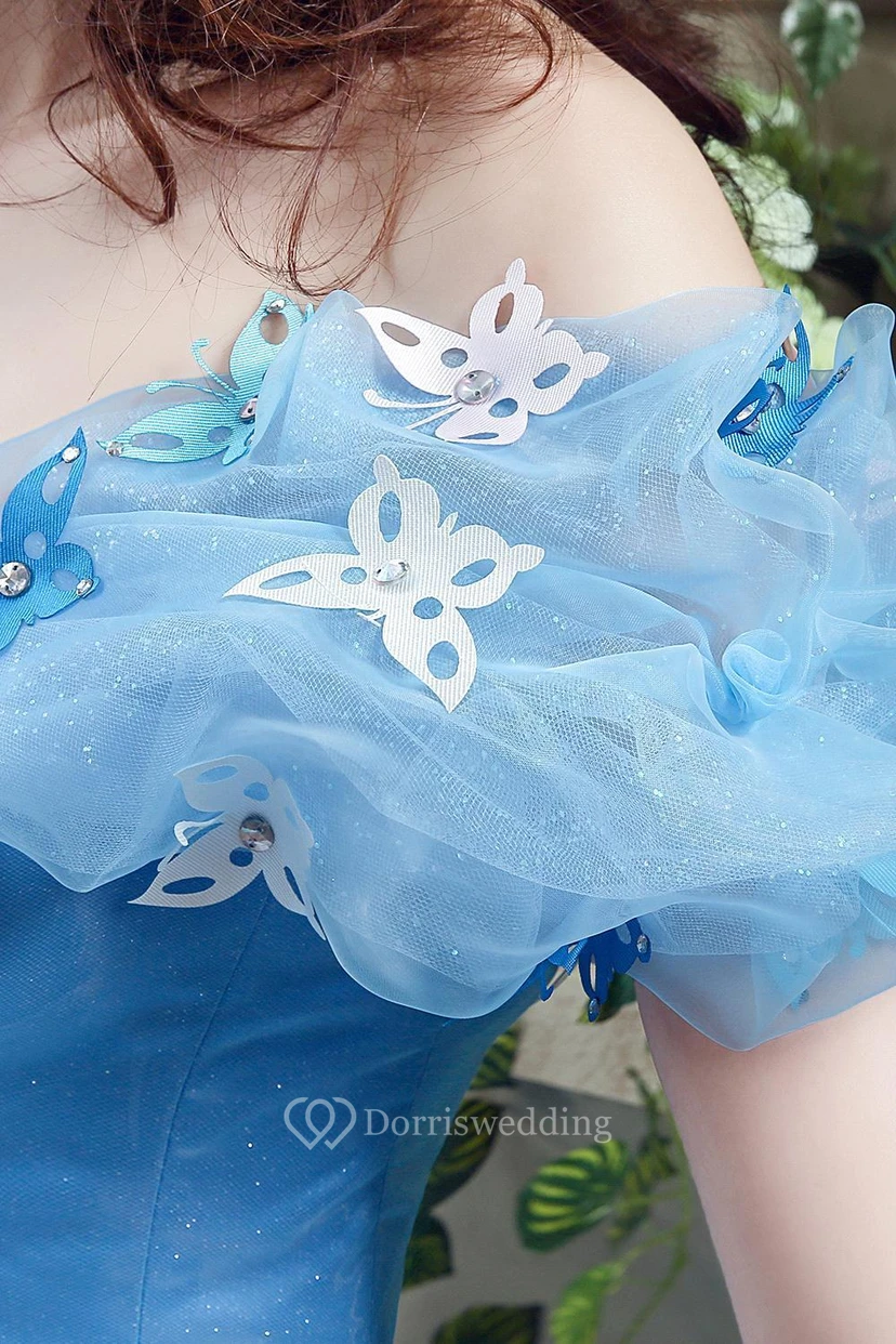Princess Off-the-Shoulder Sequins Tulle Ball Gown Dress With Flowers view 5