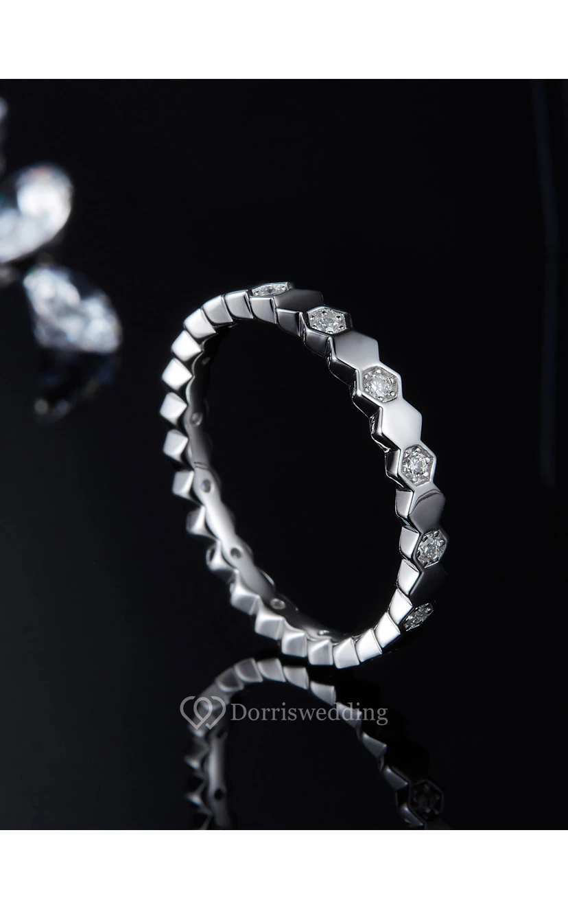 Honeycomb Moissanite Siver 925 Stackable Rings view 3