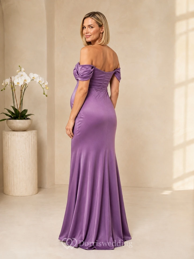 Wisteria Maternity Satin Off-the-shoulder Short Sleeve Mermaid Evening Gown view 2