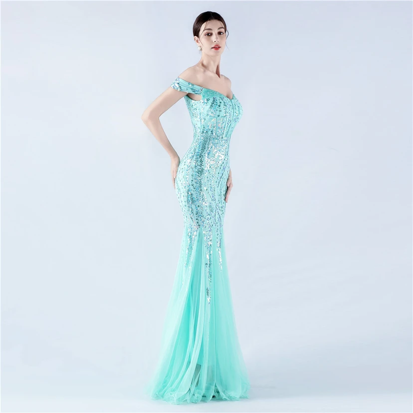 Craft Beading Mesh Sequins Evening Dress Annual Meeting Performance Host view 5