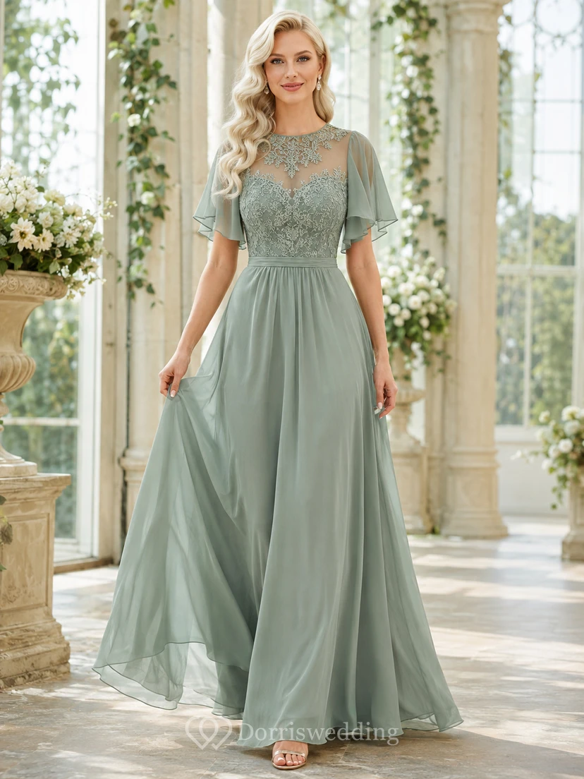 Robe trapèze d'inspiration vintage à manches en dentelle sauge