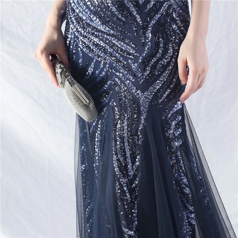 Crafted Ostrich Feather Stacked Sequins Splicing Mesh Gauze High-End Evening Dress Clothes view 50