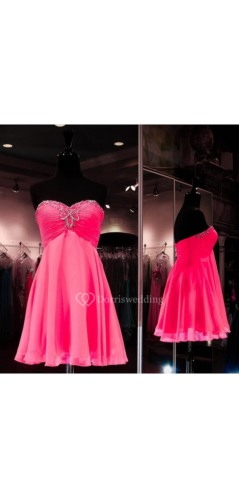 Beading Sweetheart Ruched A-line Knee-length Chiffon Dress