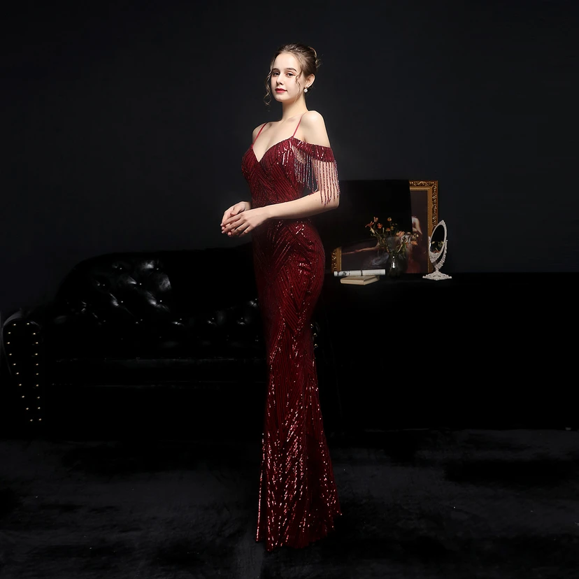 Sequined Fishtail Long Dress Performance Internet Celebrity Event Banquet Car Model Etiquette Evening Dress view 21