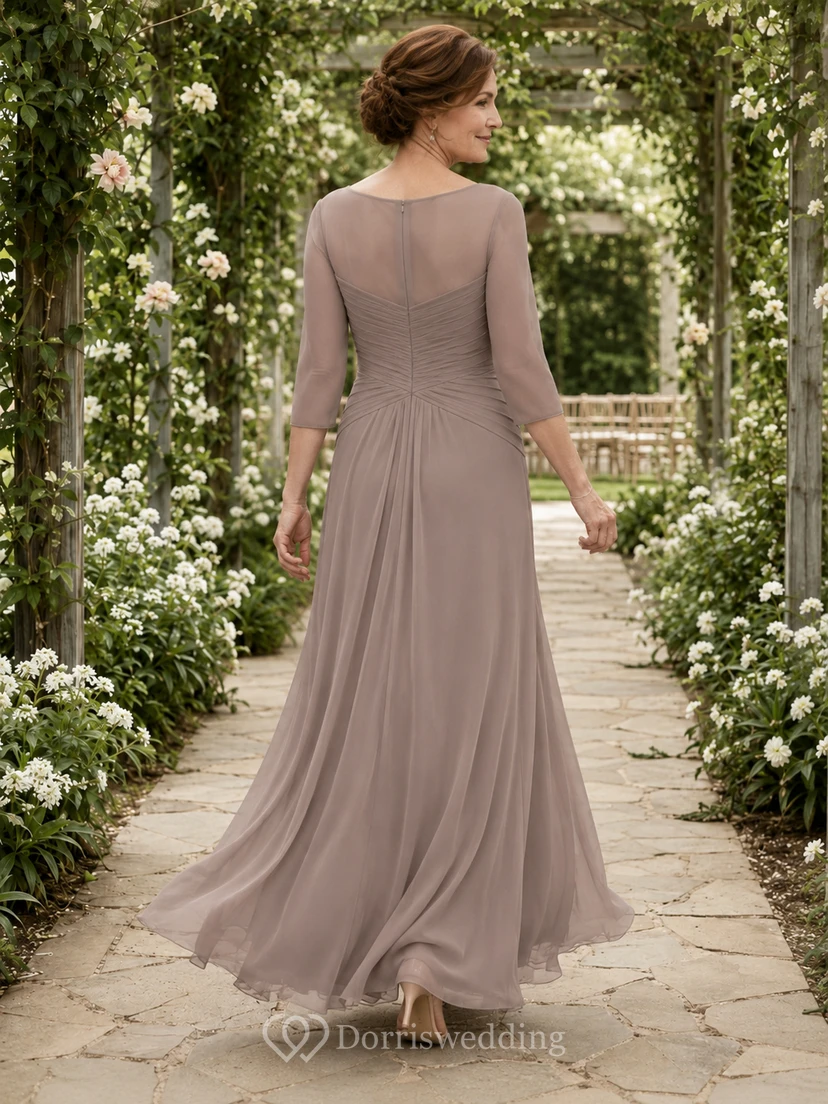 Taupe illusion sleeve sweetheart chiffon A line mother gown view 2