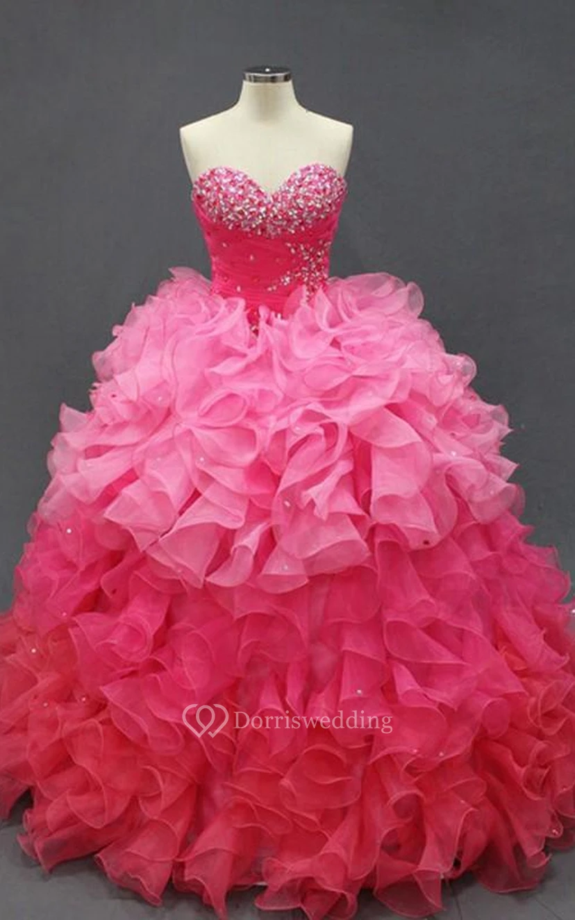Maxi Sweetheart Beading Ruffles Zipper Corset Back Lace Organza Dress view 4