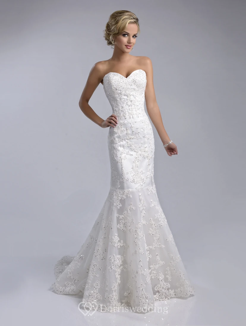 Lace Fit And Flare Lace-Up Back Wedding Dress With Sweetheart Neckline