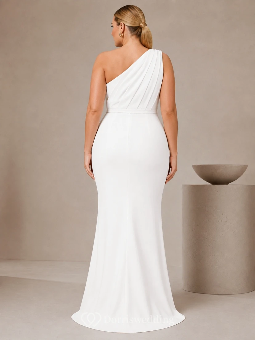 Vestido de maternidad largo hasta el suelo, de talla grande, de un solo hombro, sin mangas, de punto elástico blanco suave, estilo sirena. view 2