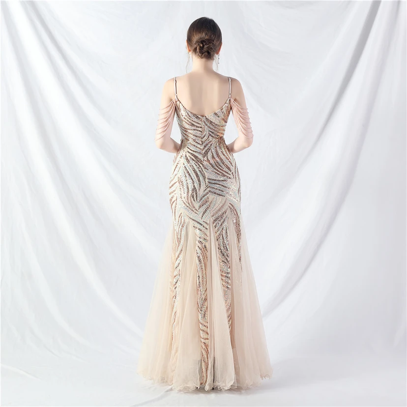 Layered Beads Spliced ​​Mesh High-End Evening Dress view 39