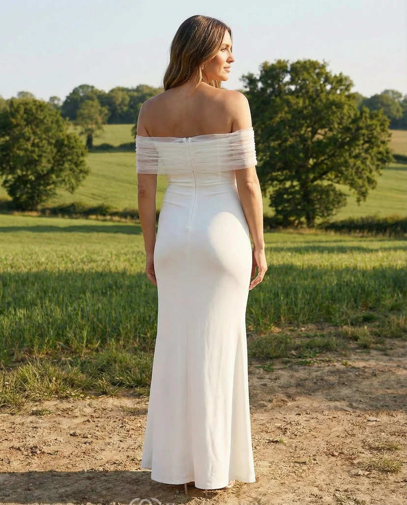 Off Shoulder Mermaid Maternity Wedding Dress with Sheer Wrap Bodice view 2