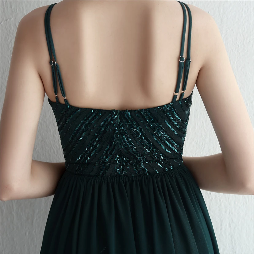 Paillettenbesetzter Chiffonrock mit Blumenmuster, handgefertigt mit Perlen und Neckholder-Ausschnitt, elegant und kühl, perfekt für festliche Anlässe. view 16