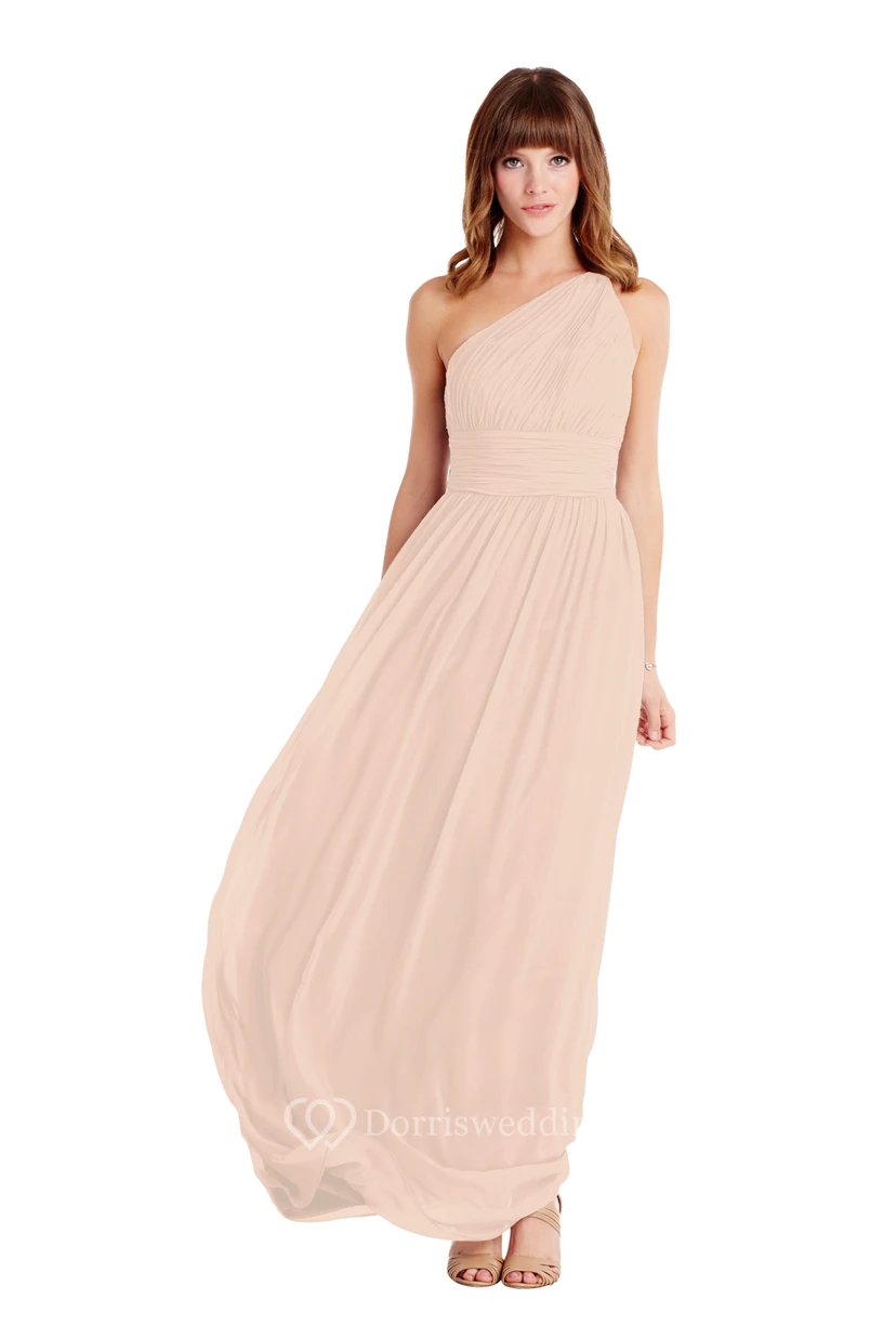 Floor-Length One-Shoulder Ruched Sleeveless Chiffon Muti-Color Convertible Bridesmaid Dress view 3