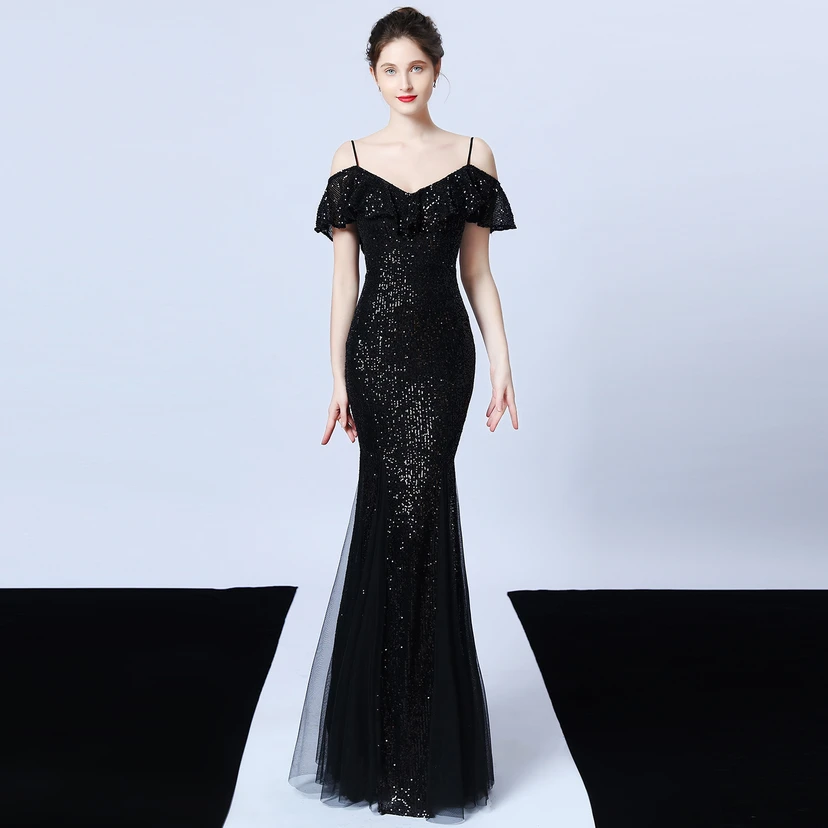 Robe de soirée élégante à franges et sequins en fil de polyester, style sirène, idéale pour un banquet ou une occasion spéciale automne. view 16
