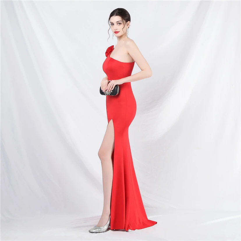 Unique Fashion Flower Design Simple And Elegant One-Shoulder Long Dress High-End Evening Dress view 13