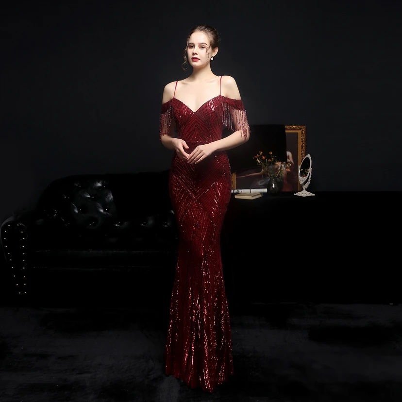Sequined Fishtail Long Dress Performance Internet Celebrity Event Banquet Car Model Etiquette Evening Dress view 19