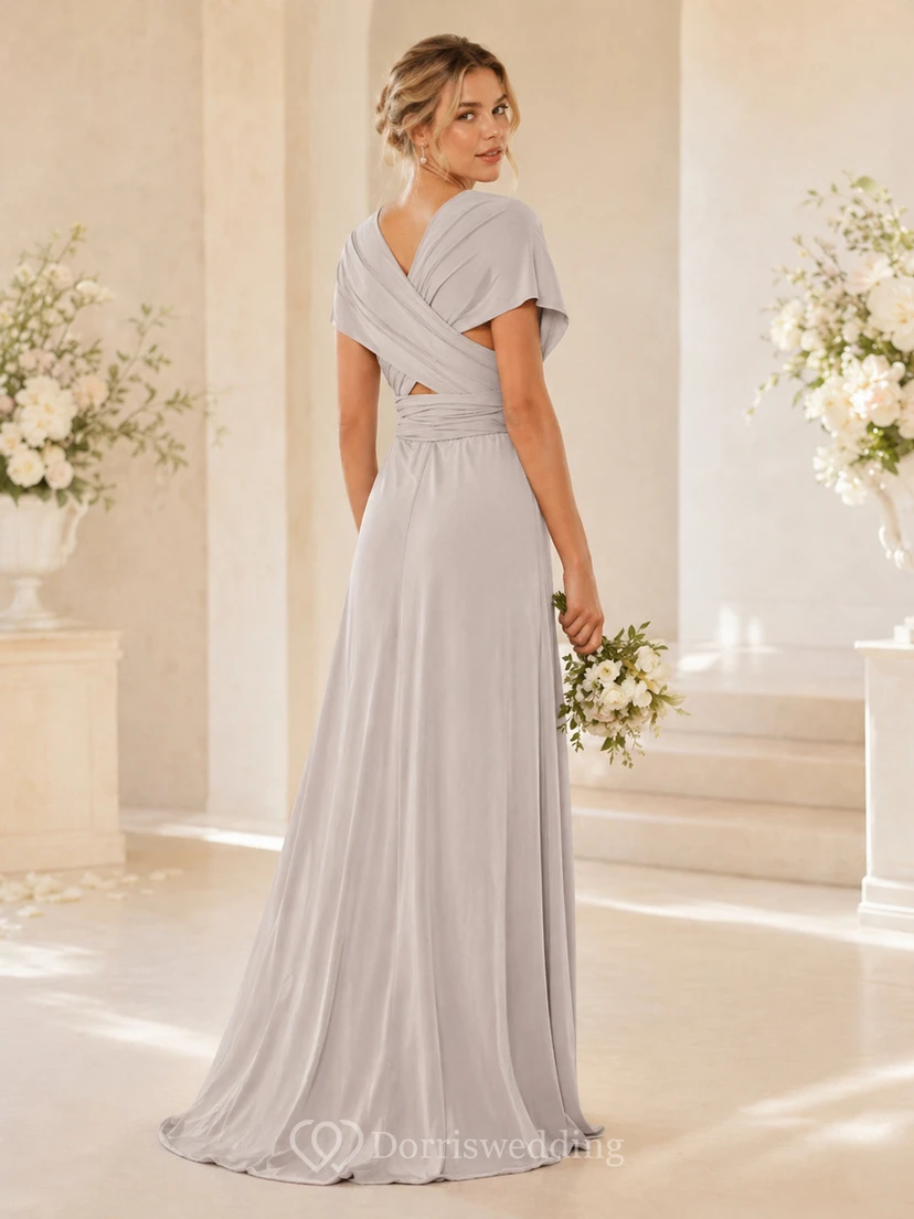 Robe de demoiselle d'honneur élégante d'inspiration grecque avec ceinture à nouer view 2